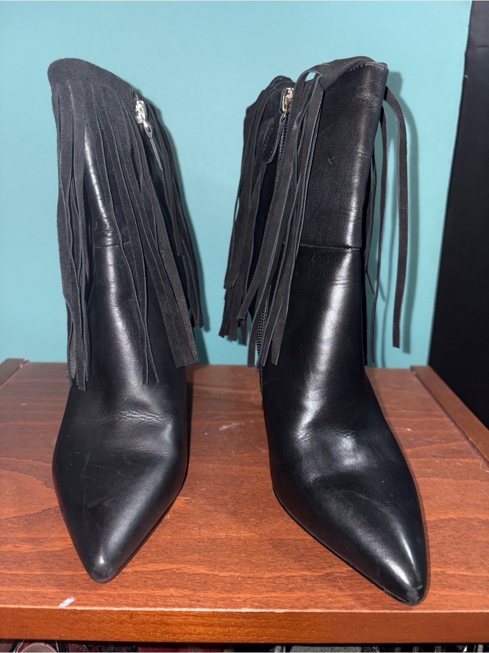 BB.GG Italy Fringed Leather Heeled Booties size 6 - Picture 3 of 13